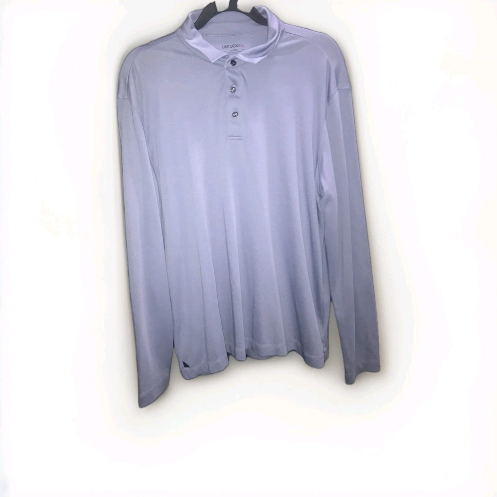 Untuckit Damaschino Long Sleeve‎ Polo Mens Large Blue Cotton Regular Fit Casual